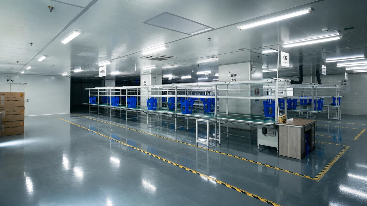 A clean and organized BaiChang production workshop prepared for assembly.